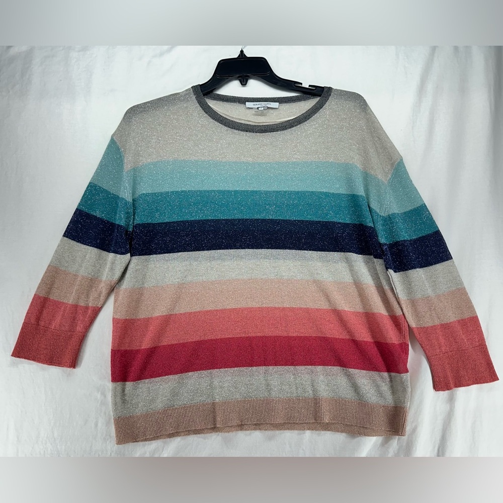 Gerard Darel‎ Paris Womens Knit Striped Pullover Sweater Metallic Thread Size 4